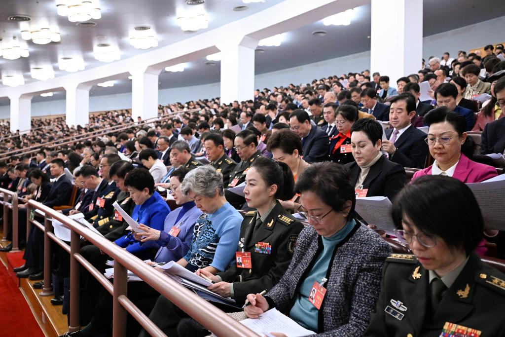 3月5日，第十四屆全國人民代表大會第二次會議在北京人民大會堂開幕。這是全國政協(xié)委員列席大會。新華社記者 申宏 攝